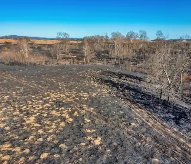 Peta ortofoto dari drone menampilkan batas area terbakar dan arah rambatan asap