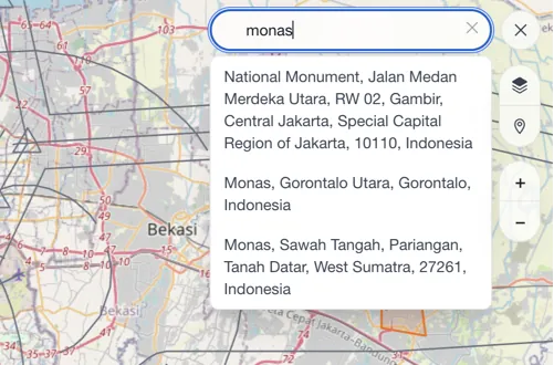 Mencari sebuah lokasi di peta Fly Zone Drone Indonesia